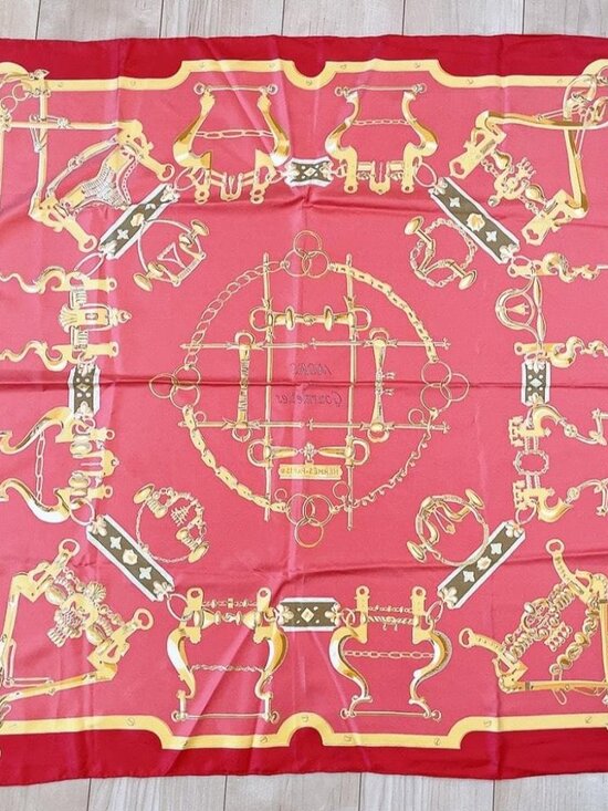 Hermes Scarf Carre 90 Morset Gourmettes Bit and Chain Red - Picture 7 of 8